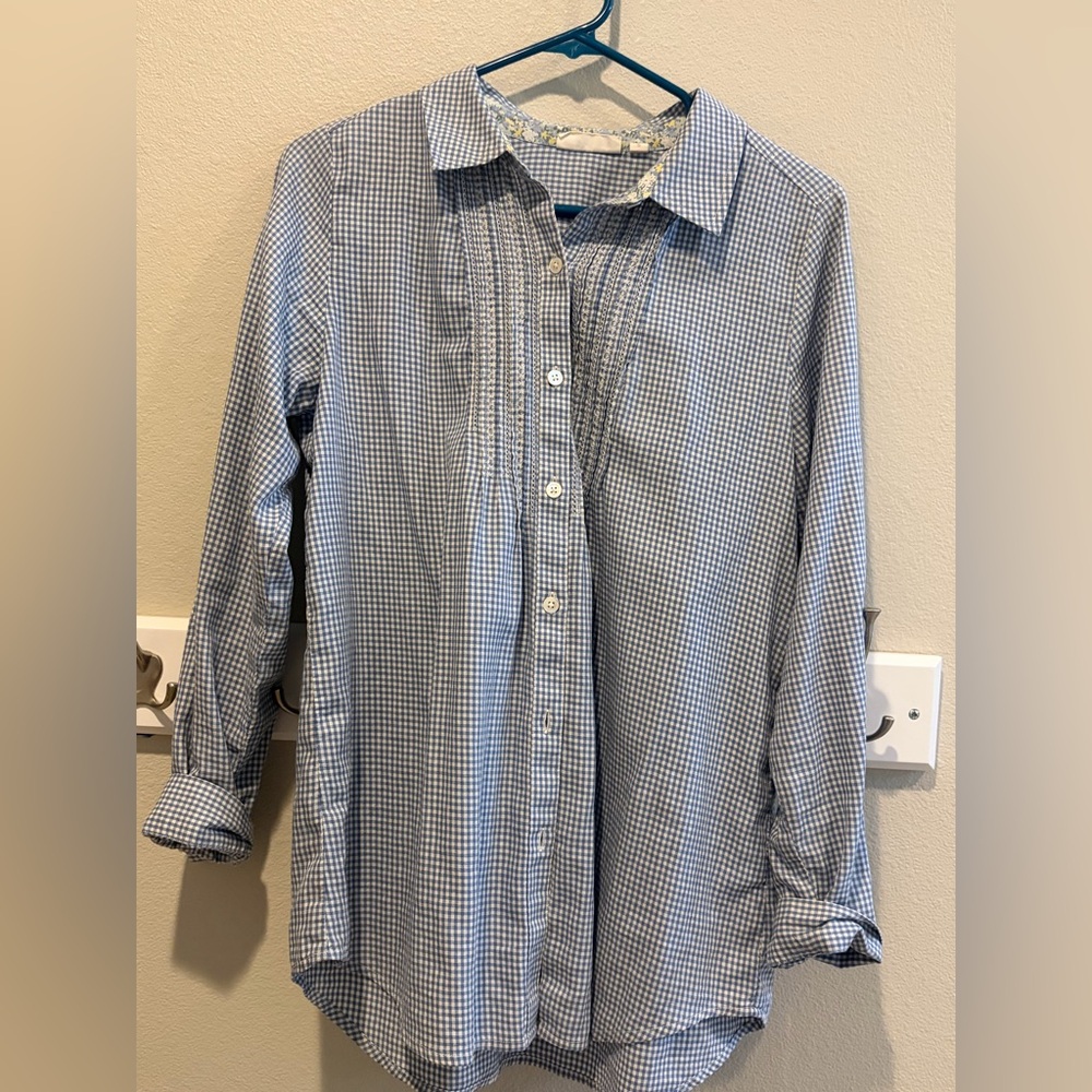 J.Jill Gingham Blue Button-Up Shirt